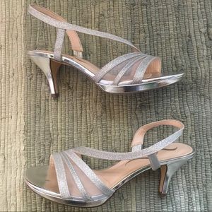 Silver Sparkly, Strappy Slingback Heels 6.5M